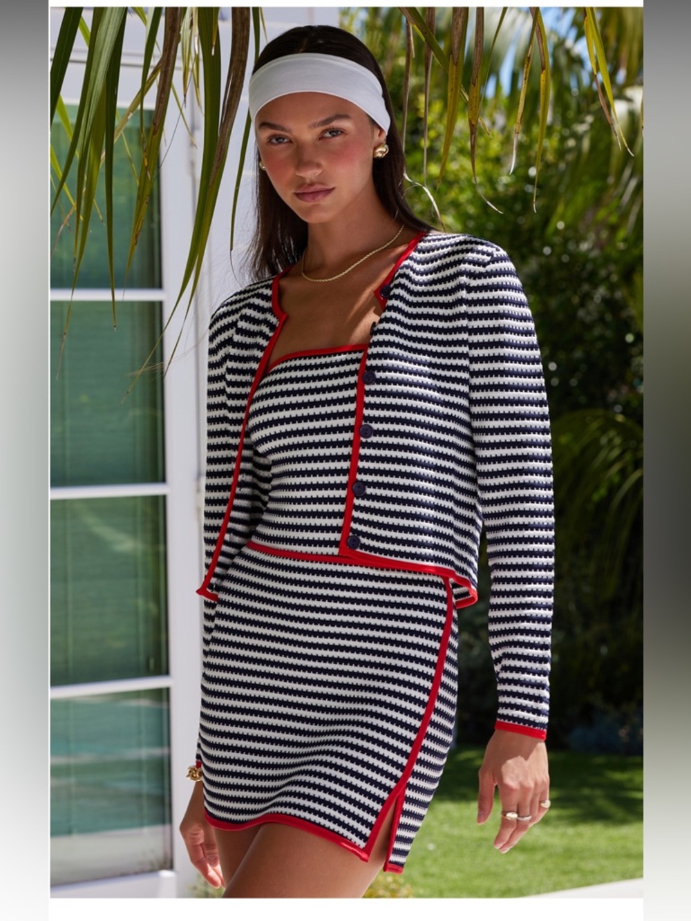 Beach Riot Navy & White Striped Knit Two-Piece Set with Red Trim